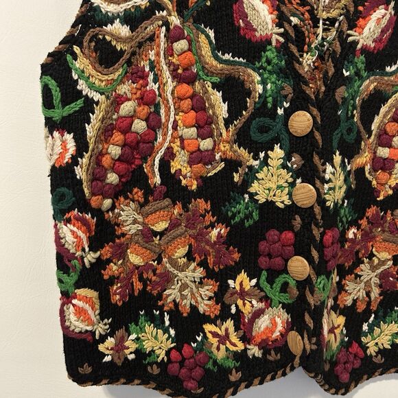 Vintage Belle Pointe Sweater Vest Small Fruit Granny Hand Knit Cottagecore - Picture 3 of 12